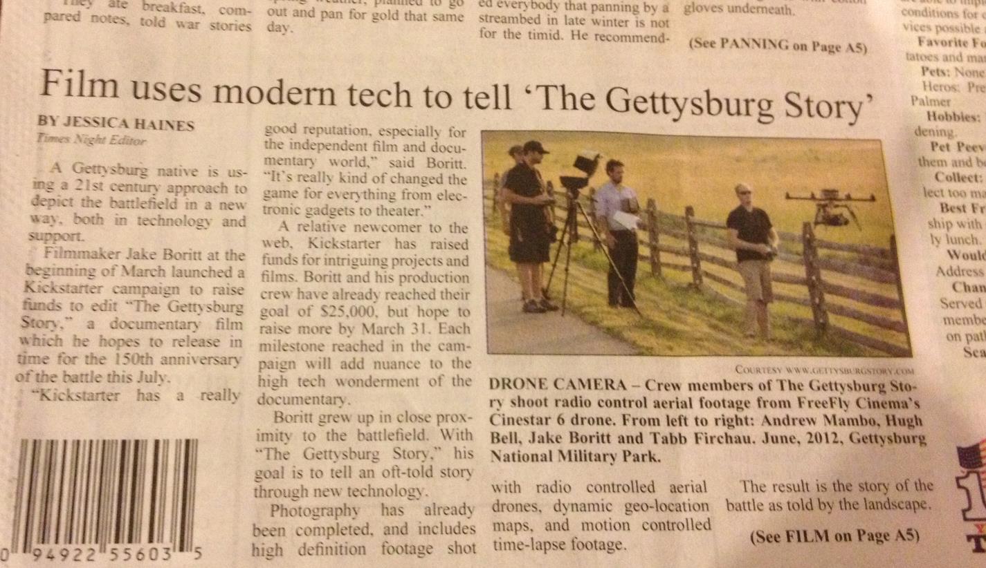 Gettysburg Newspaper article